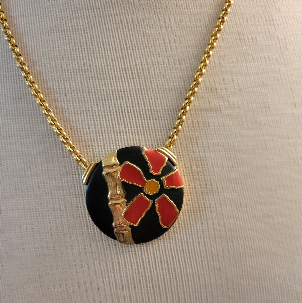Vintage Enameled Bamboo Floral Necklace